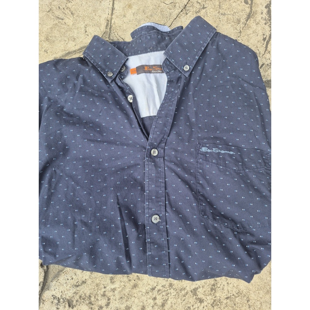 Ben Sherman Shirt Mens Size XL Navy Micro Print Button Down Cotton EUC